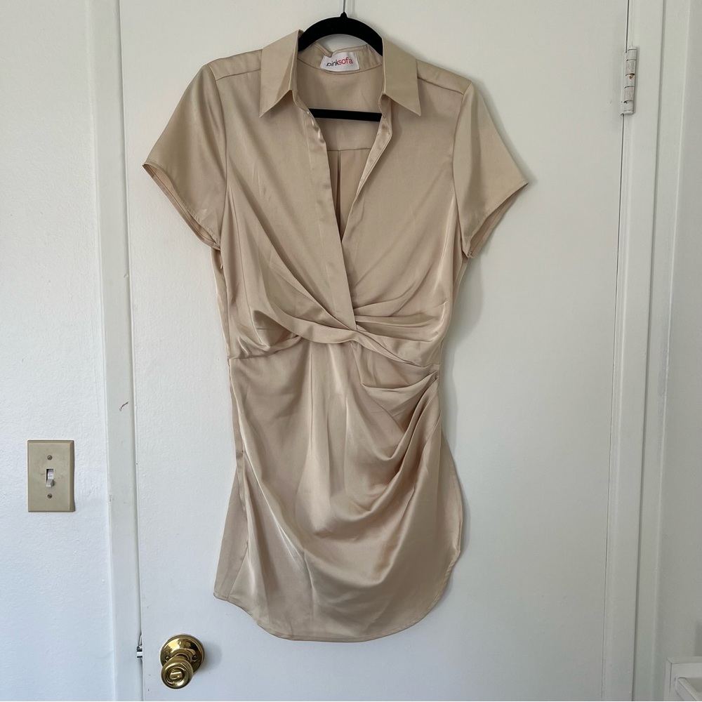 Gold Mini Shirt Dress, party dress, size small NWOT